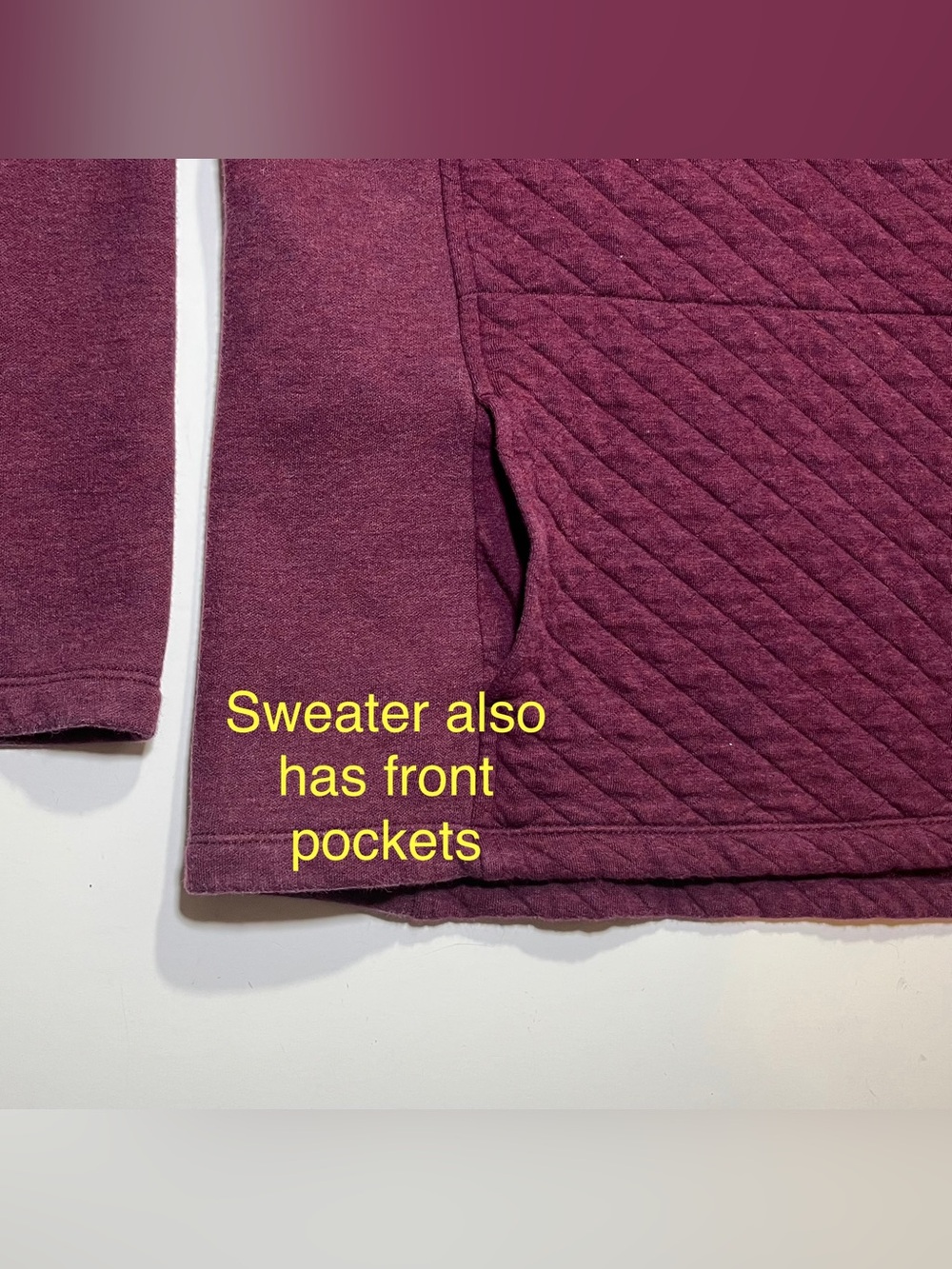 Women’s LL Bean Quilted Funnel Neck Sweater, Size Large, Burgundy - Picture 2 of 5